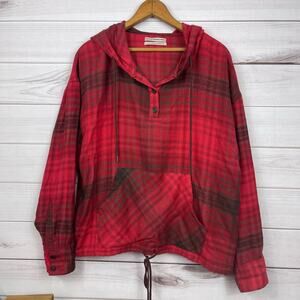 Urban Outfitters Women's Flannel Hoodie‎ Red Plaid Tie Size Small